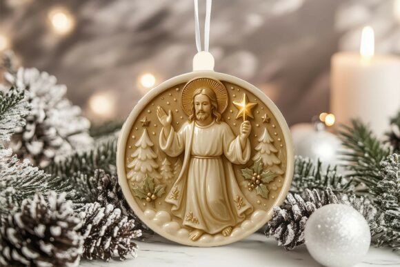 3D Porcelain Effect Xmas Jesus Ornament Illustrations