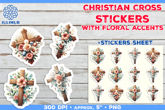 Christian Cross Stickers with Flower & Labels Amp