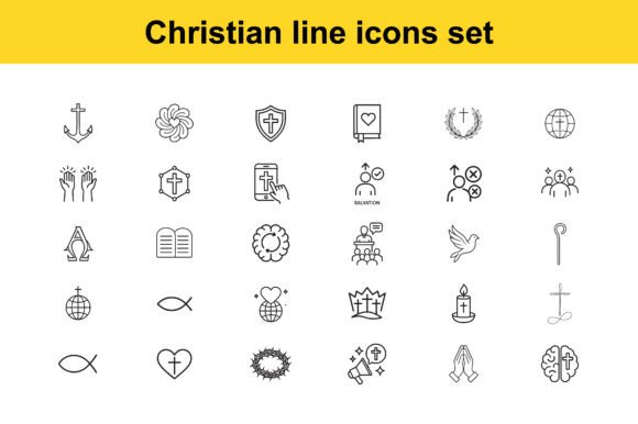 Christian Line Icons Representing Faith