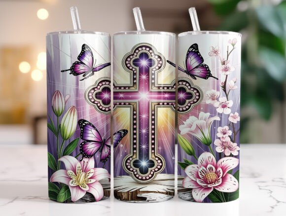 Floral Cross Christian Tumbler Wrap