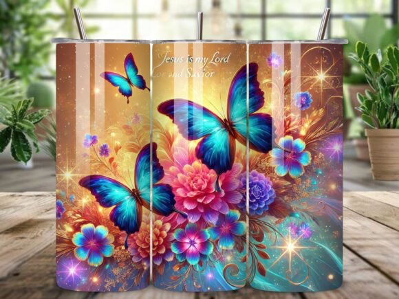 Jesus Butterfly Floral Tumbler Wrap for Local Business Branding