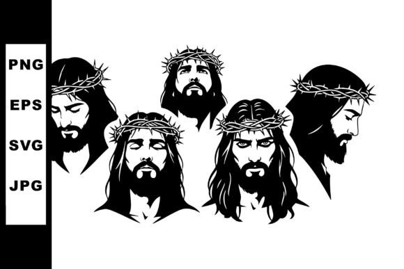 Jesus Christ Face Silhouette with Crown Illustrations