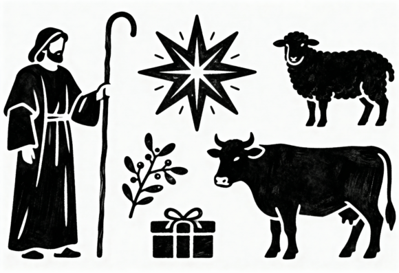 Nativity Scene Clip Art Jesus Sheep Cow for Crafts